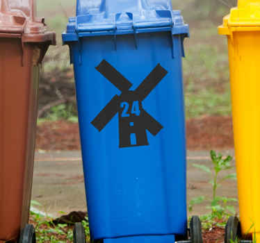 Containersticker met windmolen en huisnummer - TenStickers
