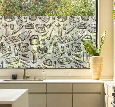 Doorschijnende raamsticker met keukengerei - TenStickers