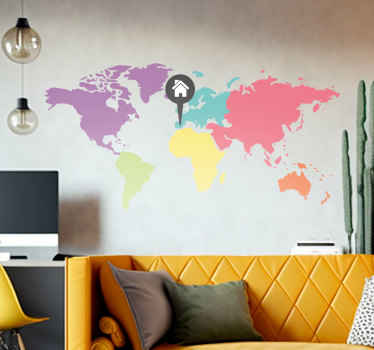 Vinilo pared mapamundi icono casa - TenVinilo
