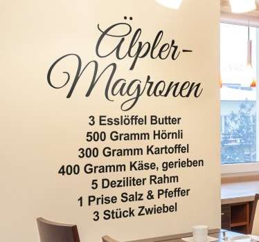 Wandtattoo Rezept Älpler-Magronen - TenStickers