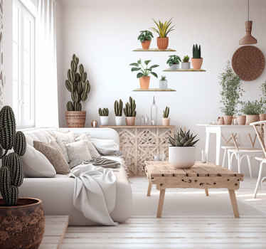 Sticker mural salon 3D plantes sur des étagères - TenStickers