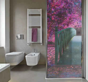 Wooden bridge landscape shower screen sticker - TenStickers