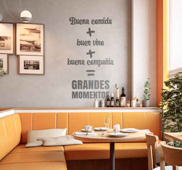 Vinilo pared "Comida y vino son los mejores amigos de la vida""Co - TenVinilo