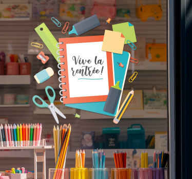 Sticker vitrine soldes rentrée fournitures  - TenStickers