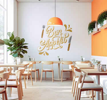 Sticker mural bon appétit avec couverts - TenStickers