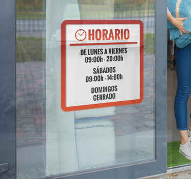 Vinilo escaparate horario tienda personalizable - TenVinilo