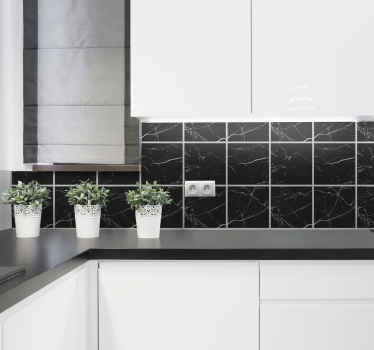 Modern Black Marble Veins Tile Sticker - TenStickers