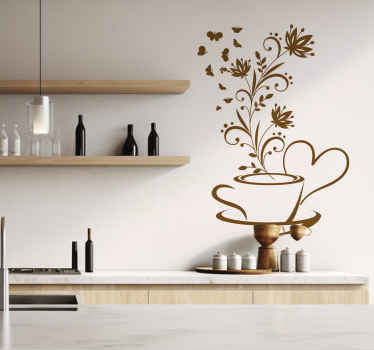 Wandtattoo Küche Kaffee mit Blumen - TenStickers