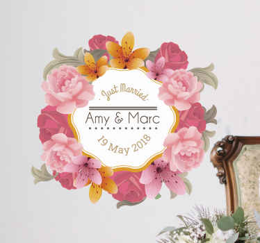 Personalised Floral Frame Wedding Sticker - TenStickers