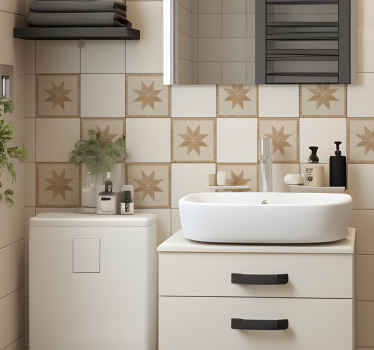 brown star tile bathroom wall decal - TenStickers