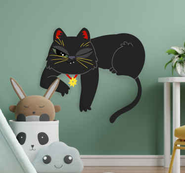 Sort kat klistermærke til børneværelset - TenStickers