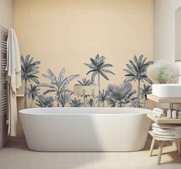 tropical trees sketch bathroom wall decal - TenStickers