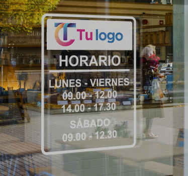 Vinilo escaparate horario con logo personalizado - TenVinilo
