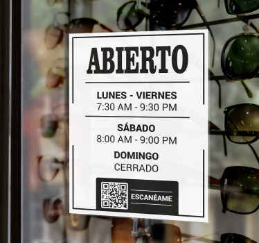 Pegatina horario tienda con código qr - TenVinilo