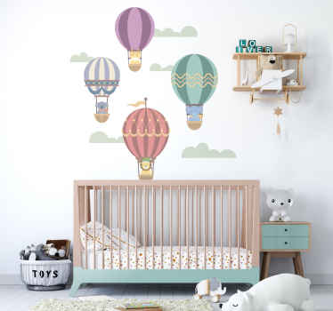 Flying balloons with animals illustration sticker - TenStickers