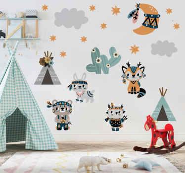 Adesivi murali illustrazioni animali in stile indiano - TenStickers