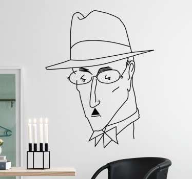 Vinil decorativo de uma caricatura de Fernando Pessoa. Adesivo de parede de um dos escritores comtemporâneos mais conhecidos de Portugal.