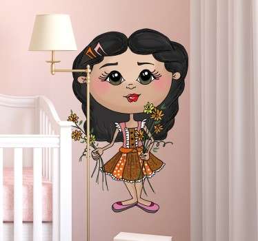 sticker fille tenant des fleurs - TenStickers