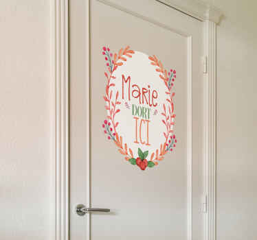 Sticker porte prénom personnalisé "dort ici" - TenStickers