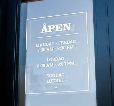 åpningstider butikkvindu klistremerke - Tenstickers