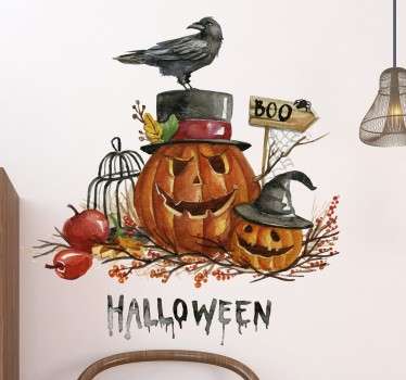 Wandtattoo Halloween Kürbis mit Rabe - TenStickers