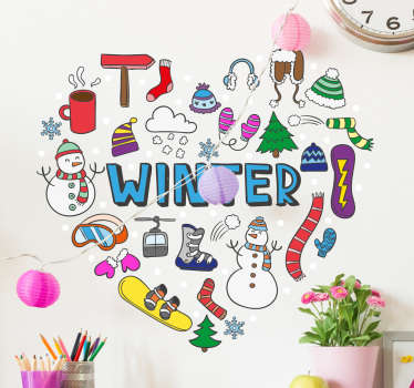 Sticker cœur hiver multicolore - TenStickers