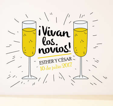 Pegatina boda vivan los novios personalizable - TenVinilo