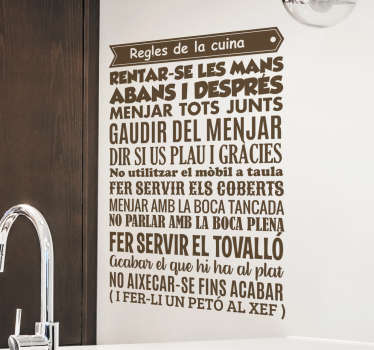 Vinilo regles cuina catalán - TenVinilo
