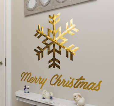 Kultainen hyvää joulua lumihiutale seinätarra - Tenstickers