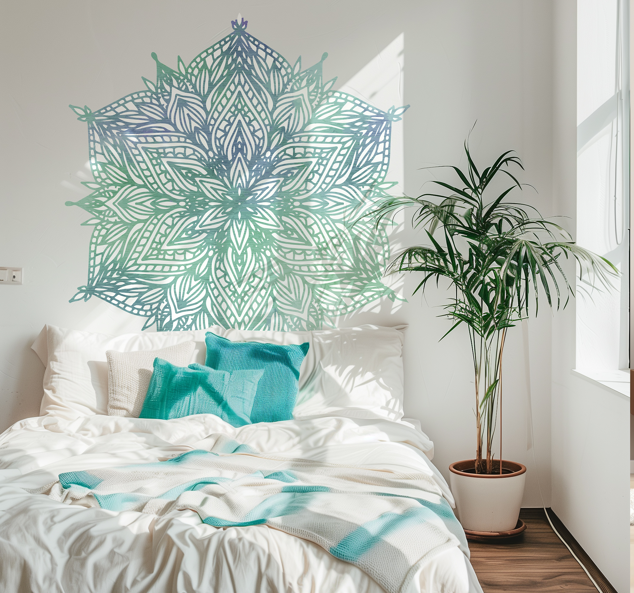 Adesivo murale camera da letto mandala turchese