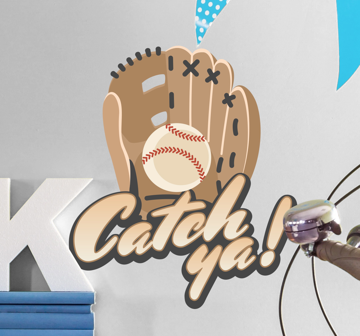 Tenstickers Muursticker honkbal handschoen Catch ya