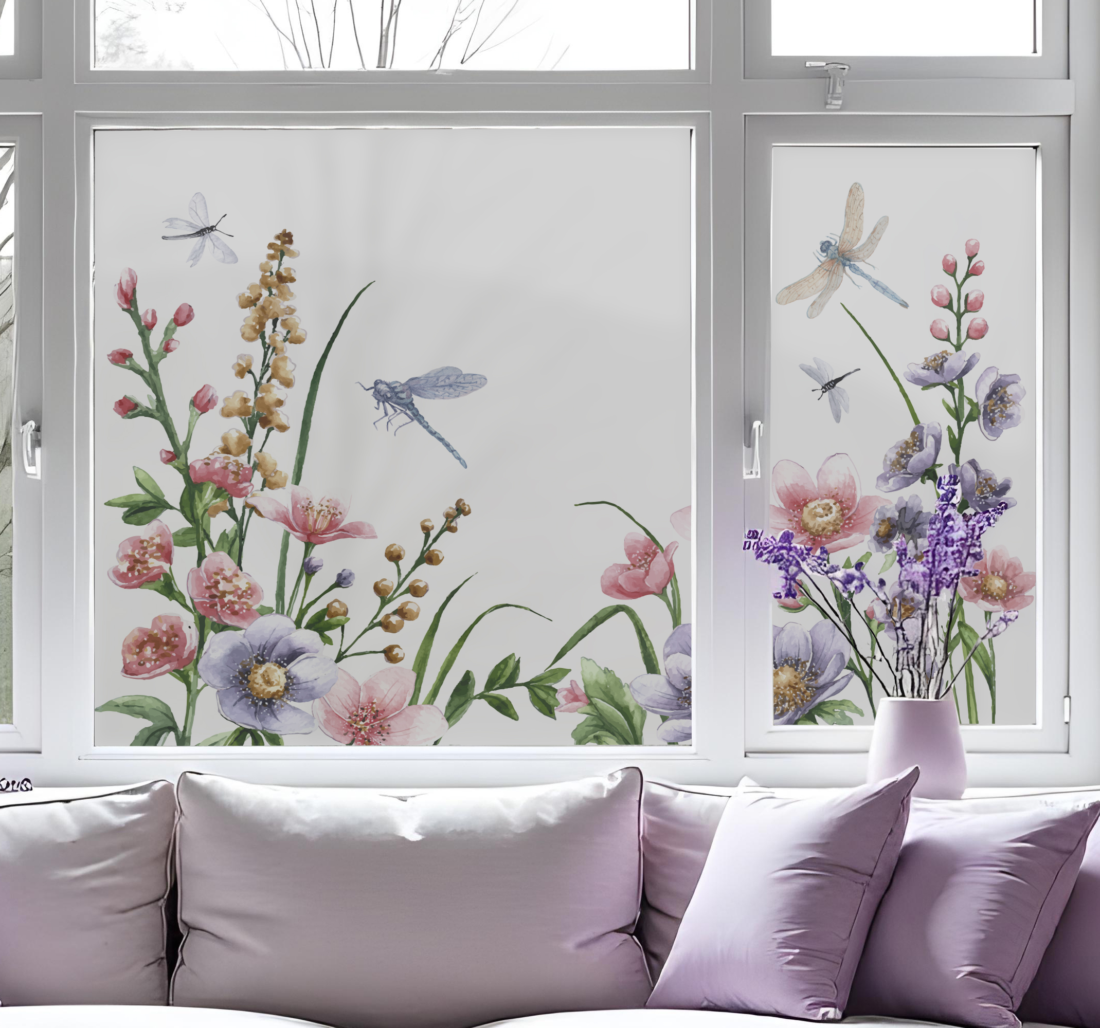 Bloemen en libellen Raamsticker