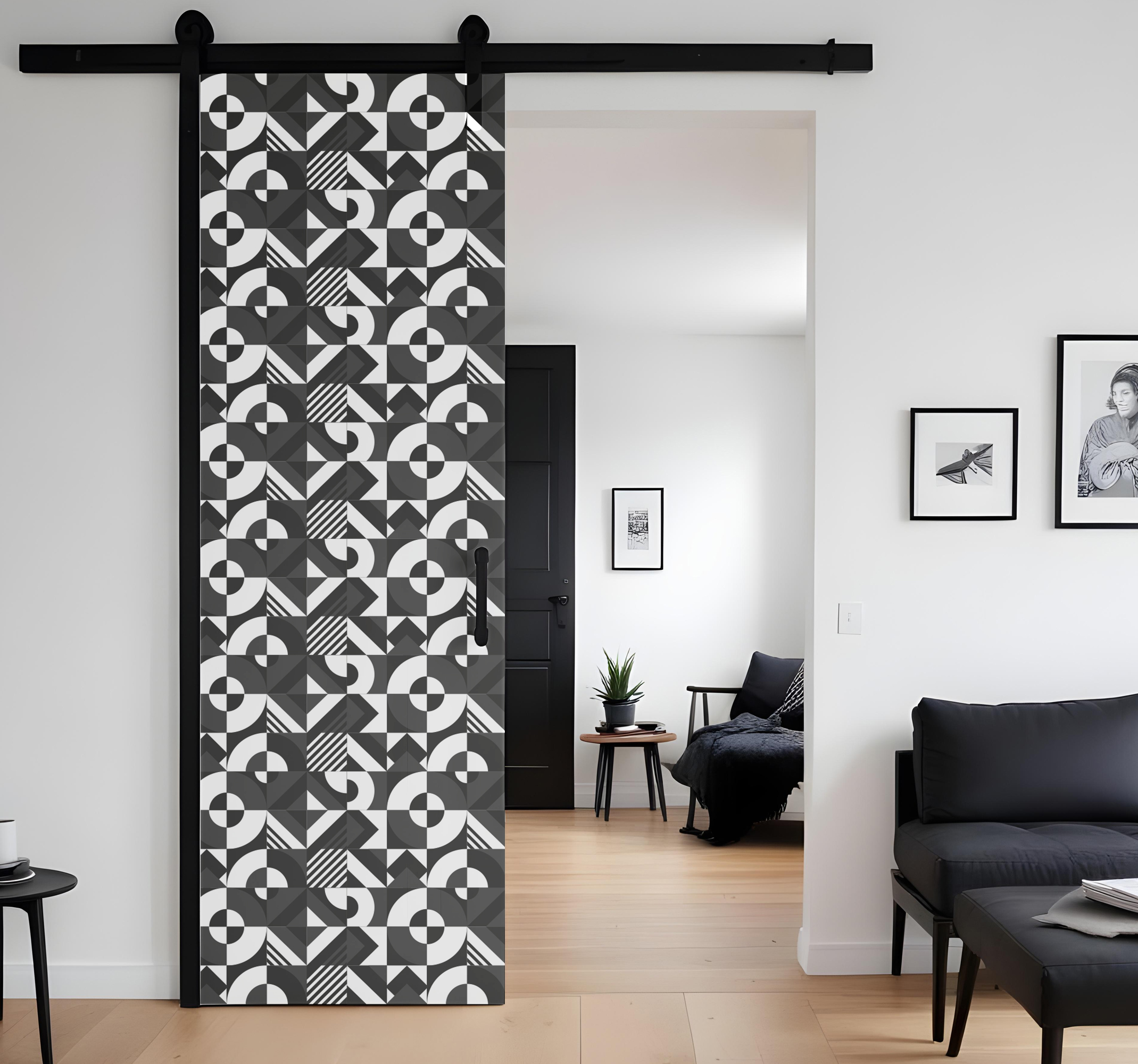 Folie Tür schwarz und weiß geometrisch
