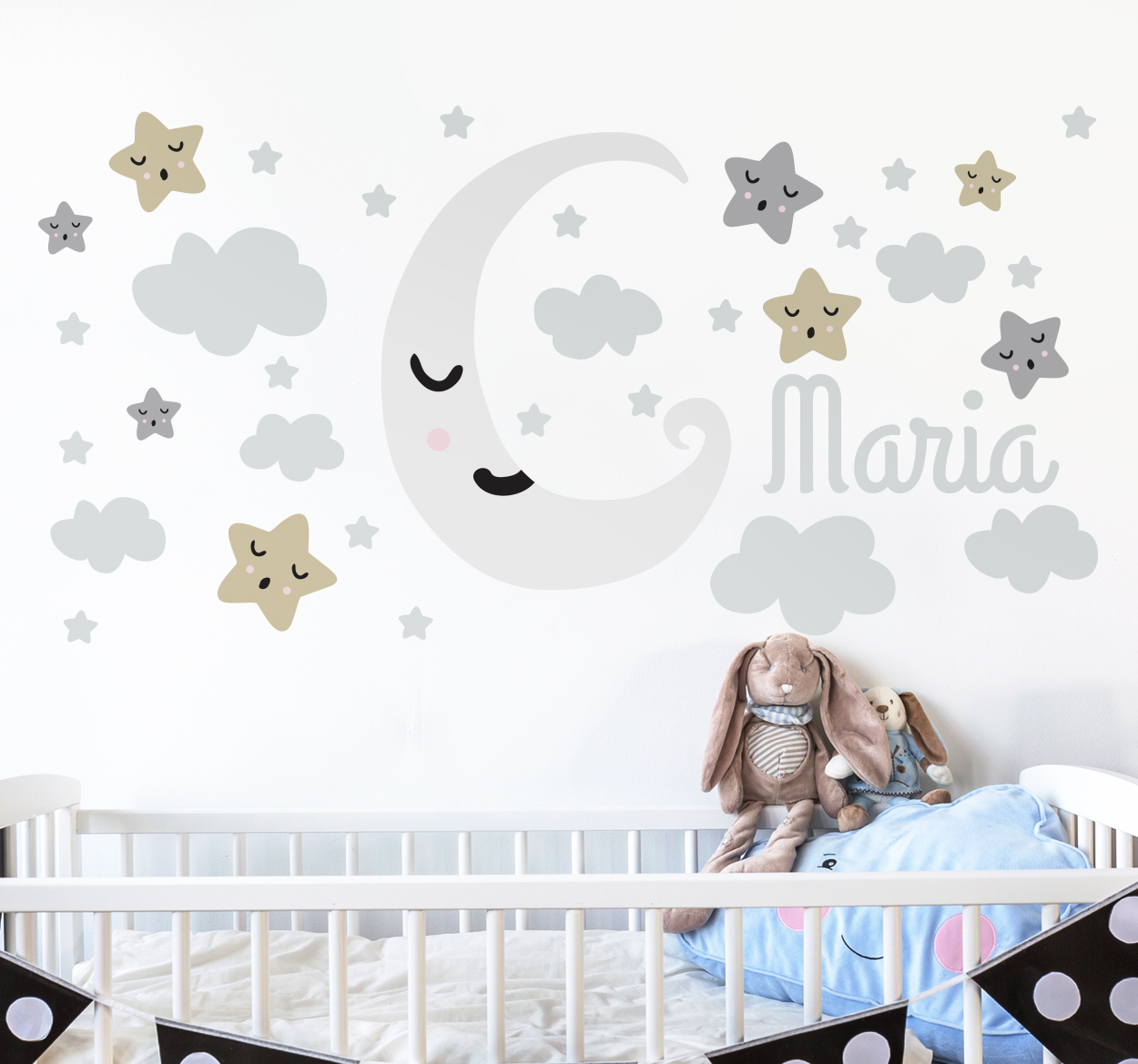 Adesivo murale bambini luna e stelle personalizzabile