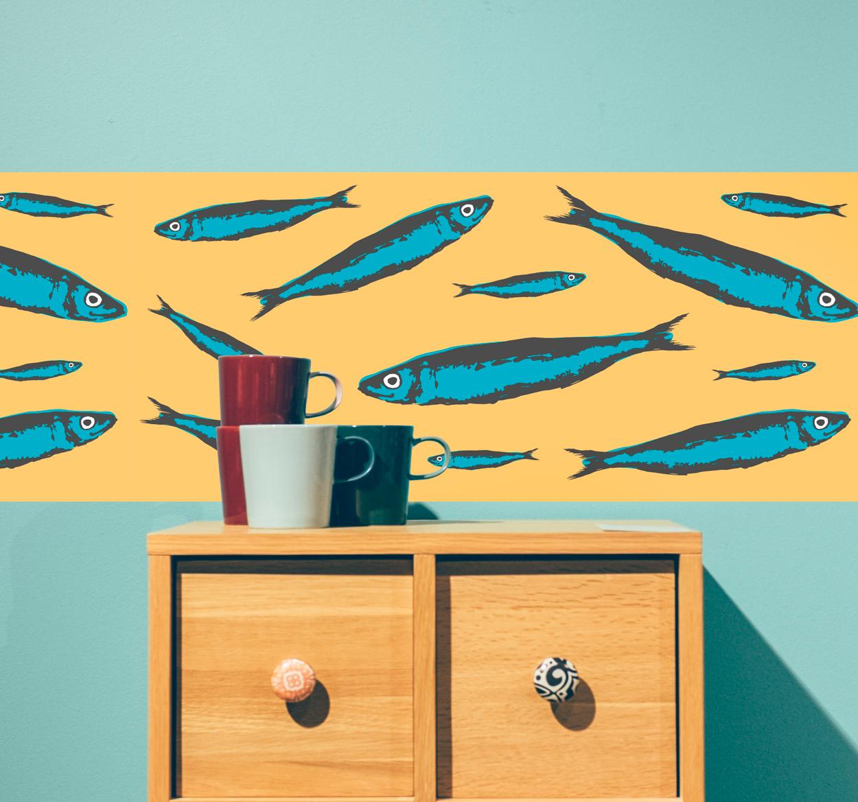 Tenstickers Muursticker stickerrand sardines