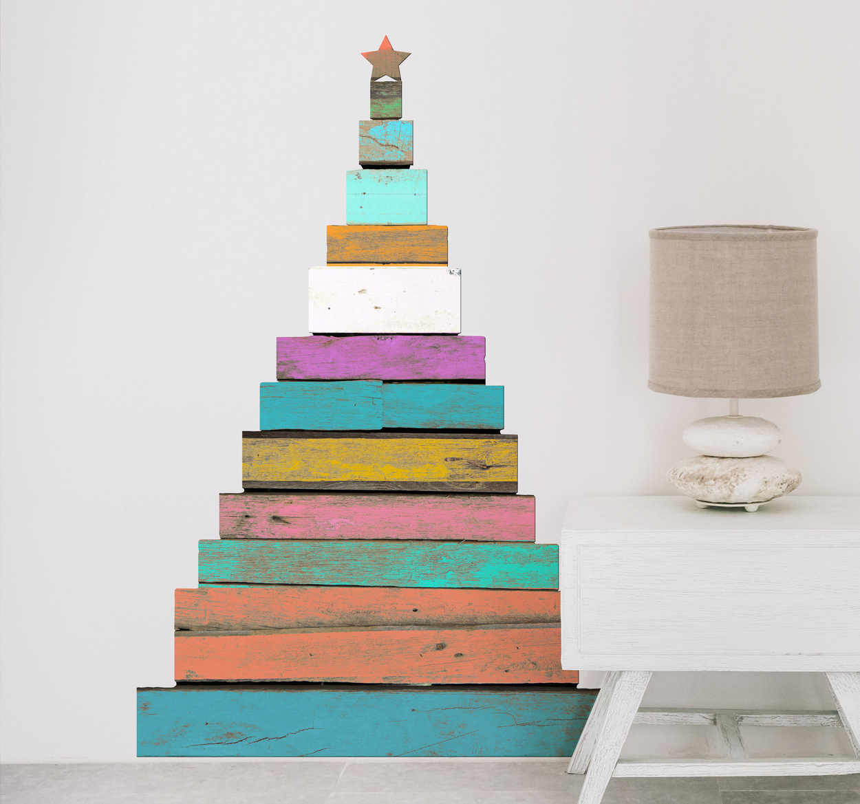 Sticker kerstboom houten planken