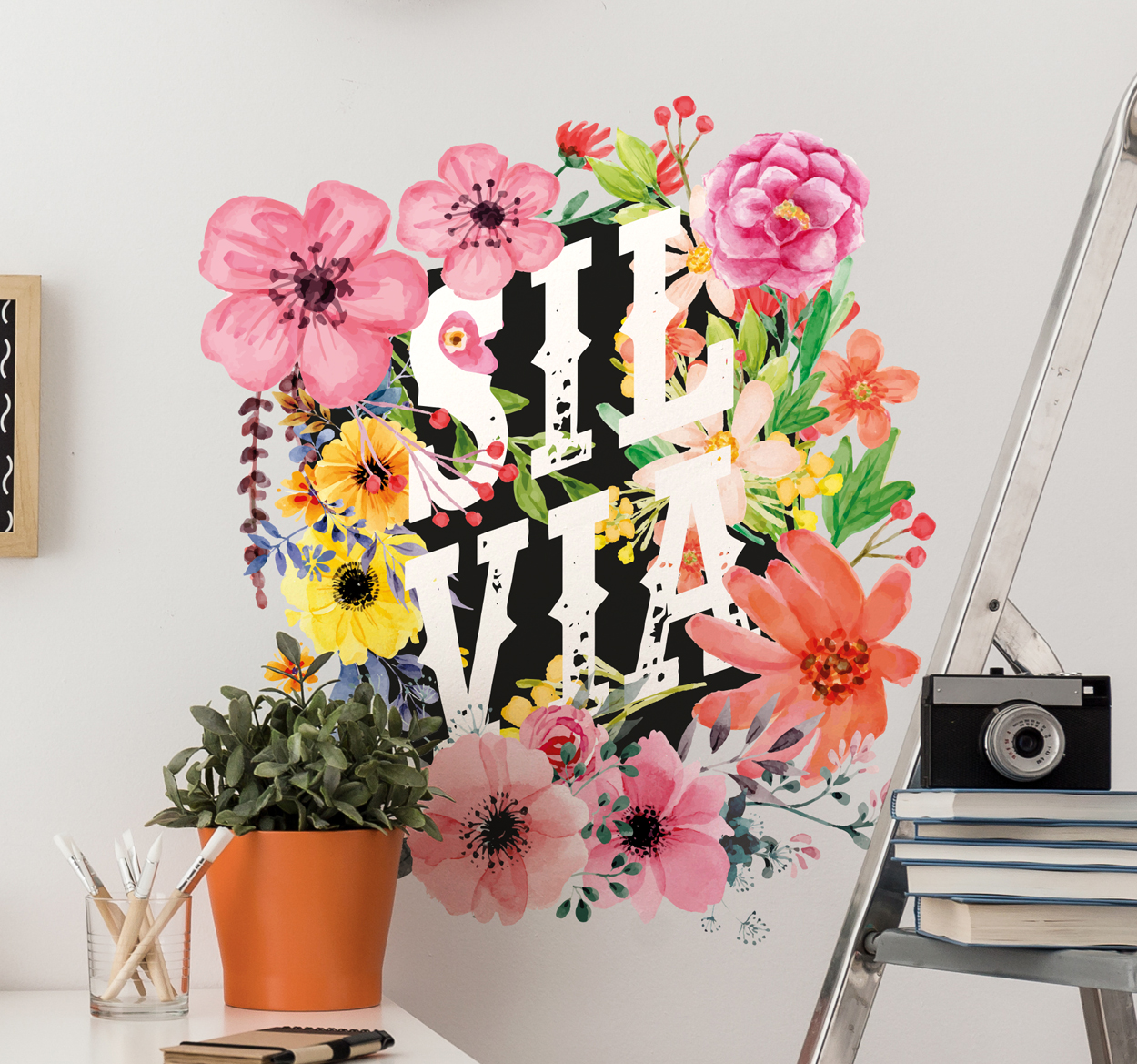 Tenstickers Sticker naam bloemen