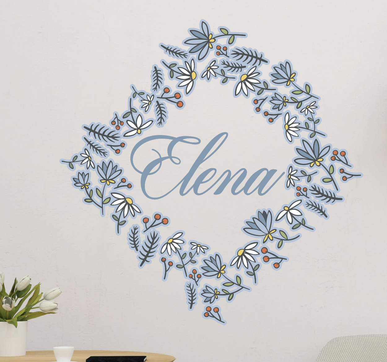 Tenstickers Naamsticker bloemen grijs