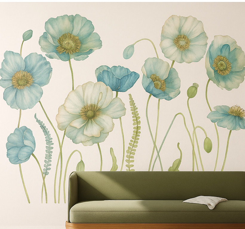 Tenstickers Blauwe klaproosbloem muursticker