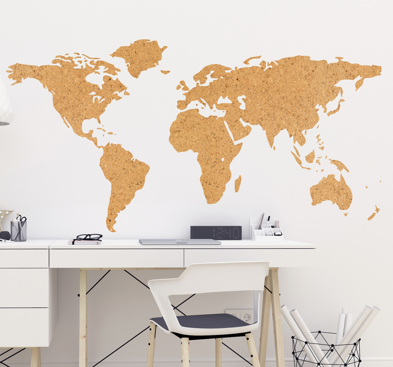 Tenstickers Muursticker woonkamer wereldkaart kurk kunststof