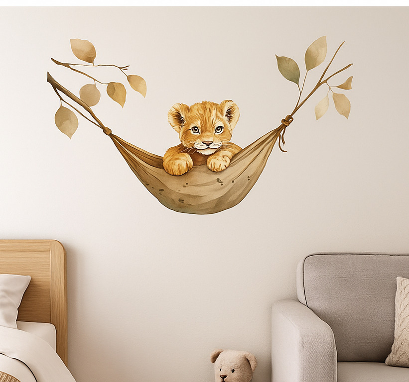 Tenstickers Slaperige baby leeuwenwelp muursticker