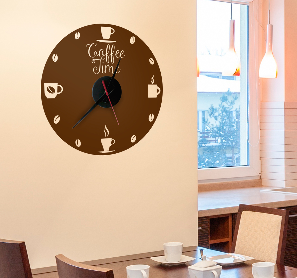 Tenstickers Klok sticker koffie tijd