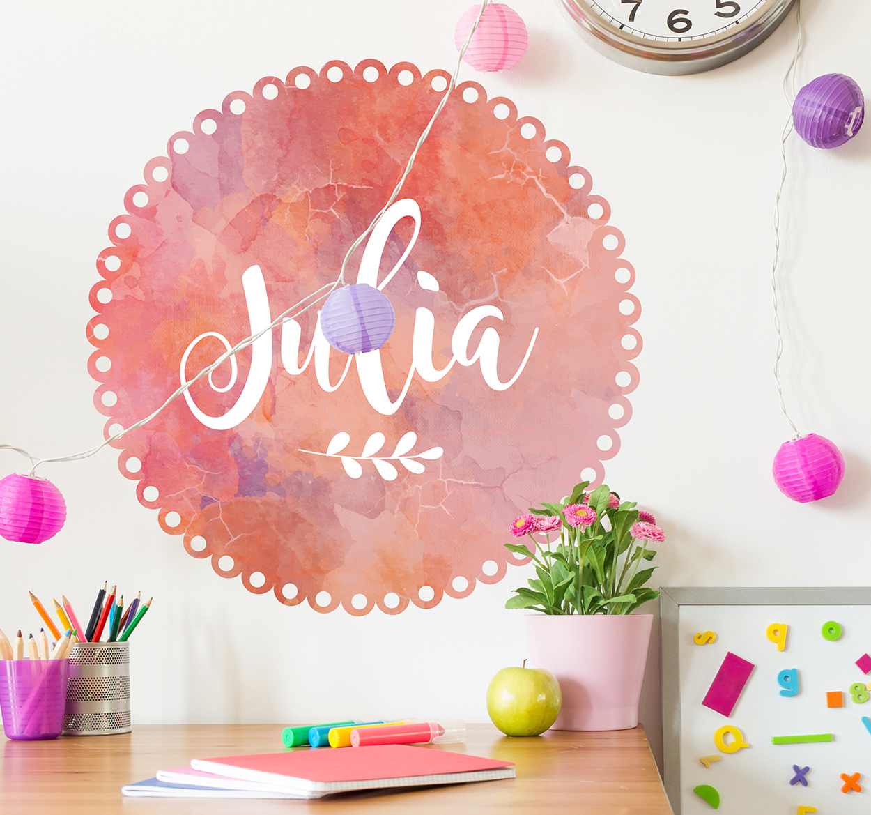 Tenstickers Naamsticker roze tekening effect