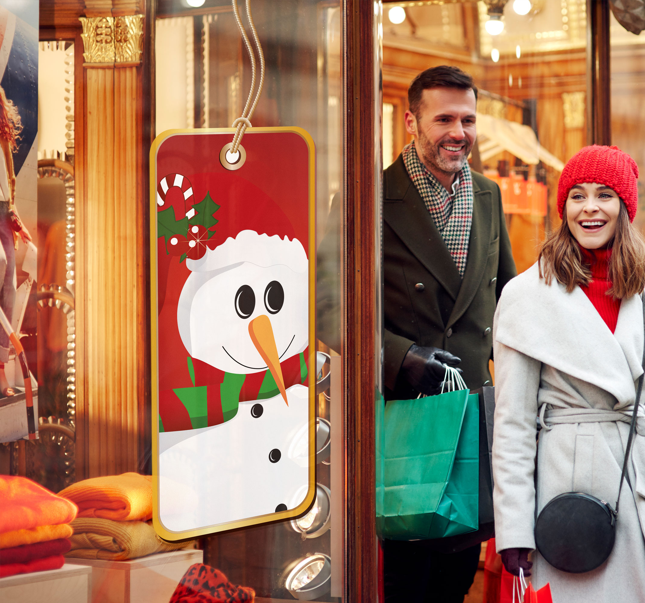Sticker kerstmis etiket sneeuwman