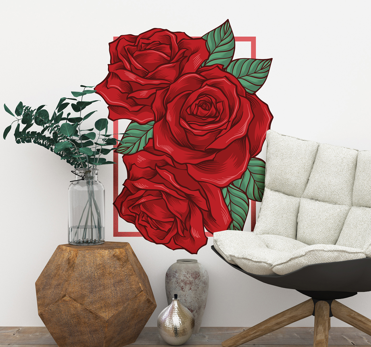 Tenstickers Bloemen muursticker met geverfde rozen
