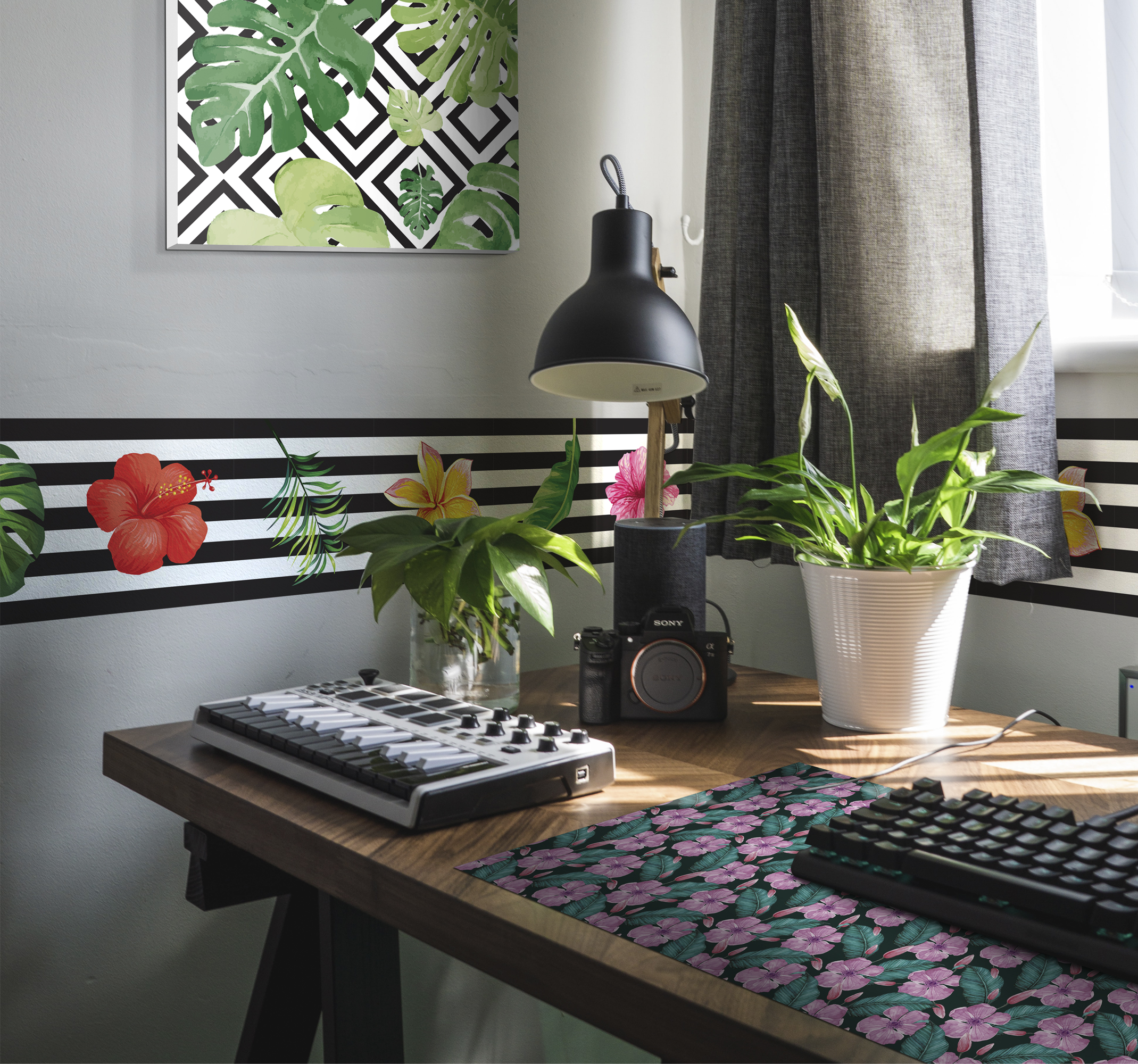 Tenstickers Sierrand jungle bloemen lijnen