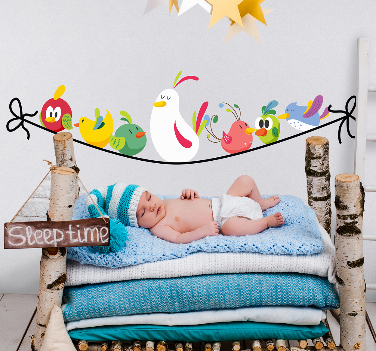 Tenstickers Muursticker kinderkamer schattige vogels