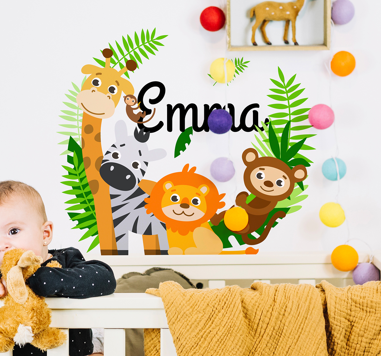 Tenstickers Naam muursticker kinderkamer jungle dieren