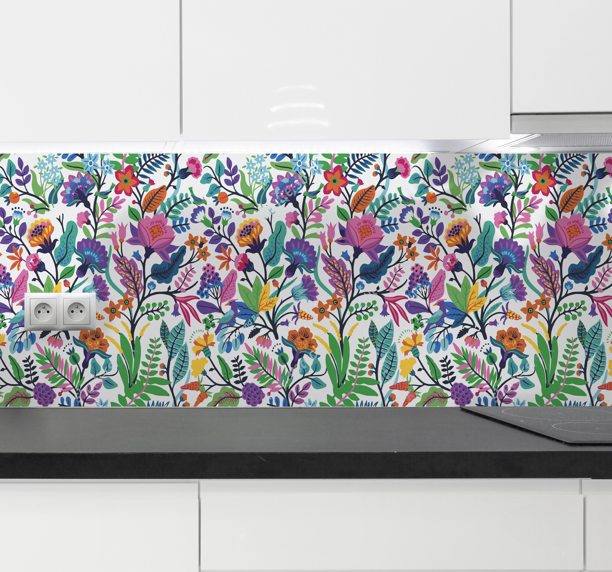 Tenstickers Sticker keuken bloemen patroon