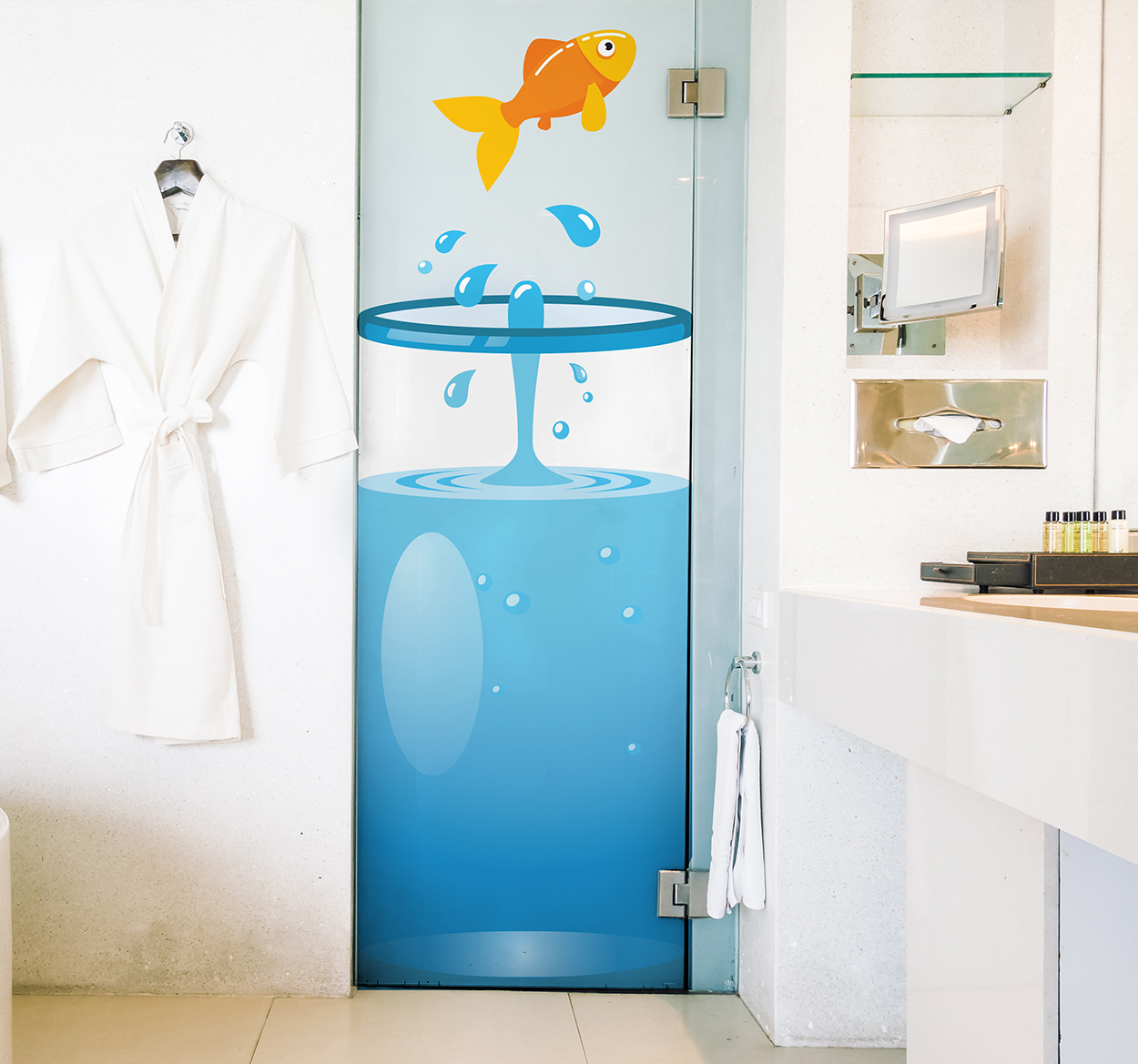 Badkamer douchedeur sticker goudvis